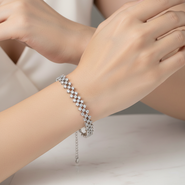 Sparkling Lattice Silver Bracelet