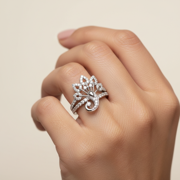 The Silver Mayura Crown Ring