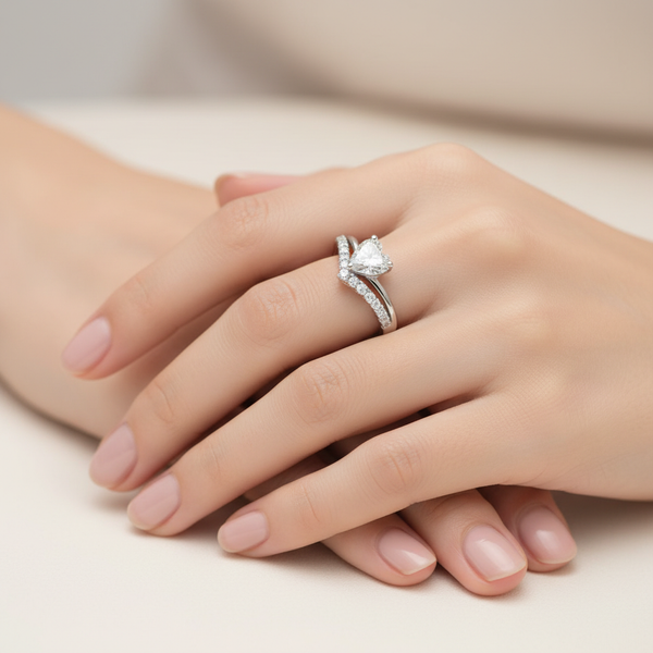 Heart-Cut Chevron Wishbone Ring Set